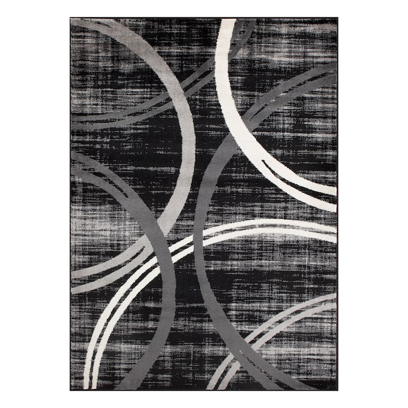 World Rug Gallery Contemporary Abstract Circles Design Area Rug - 2' x 3' - Black