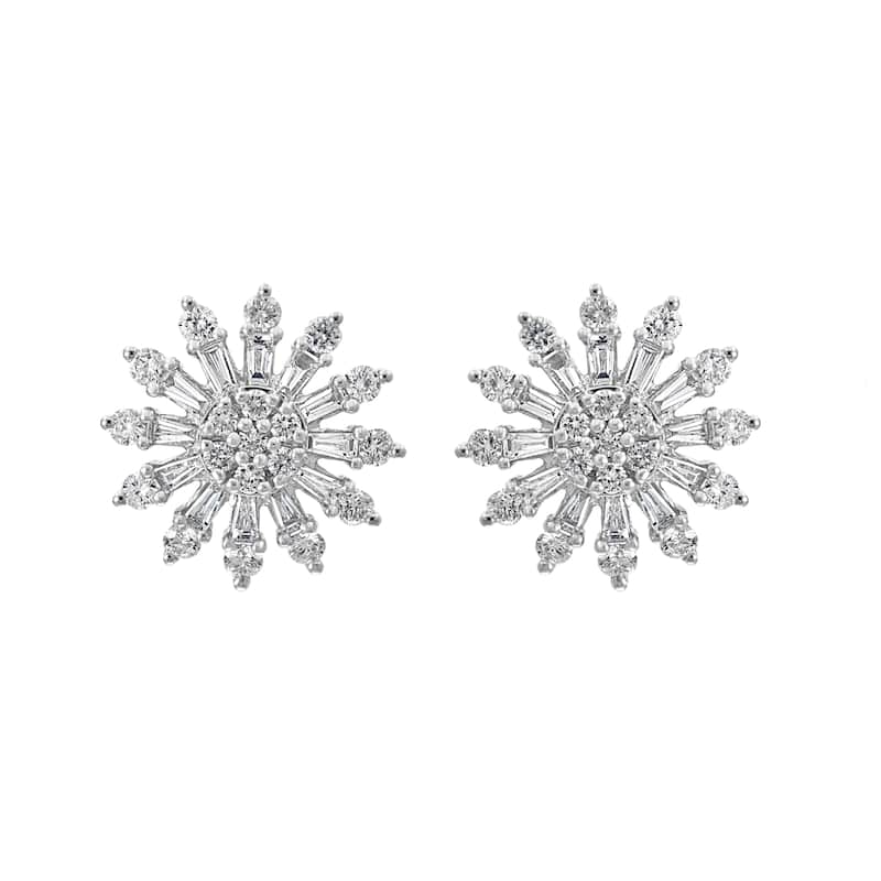 EFFY 14K White Gold Diamond Pave Starburst Cluster Earrings