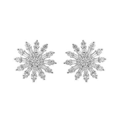 EFFY 14K White Gold Diamond Pave Starburst Cluster Earrings