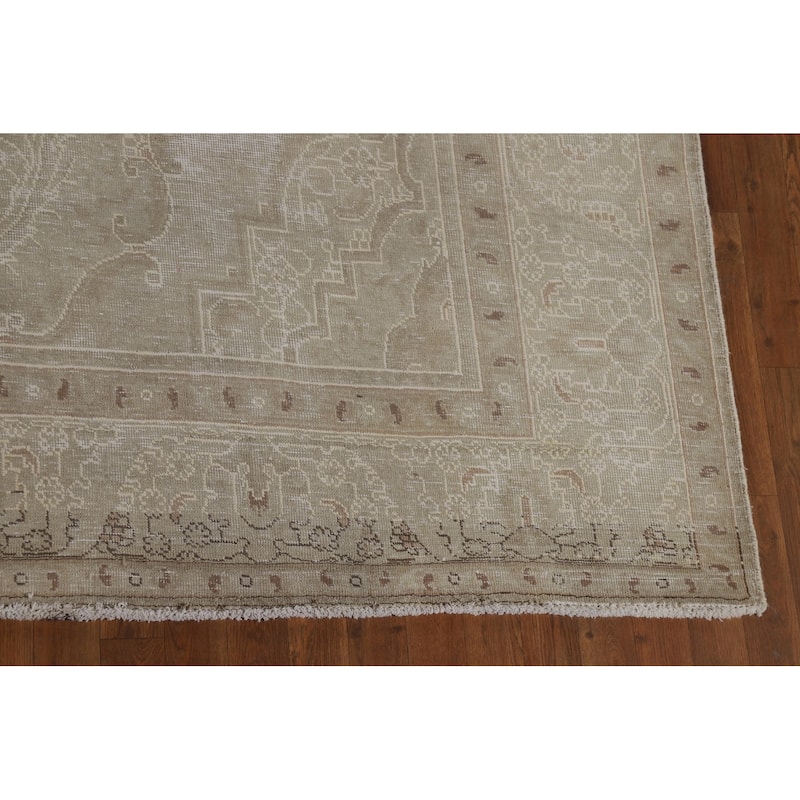 Distressed Tabriz Vintage Persian Rug Bedroom Hand-Knotted Wool Carpet - 9'10" x 12'10"