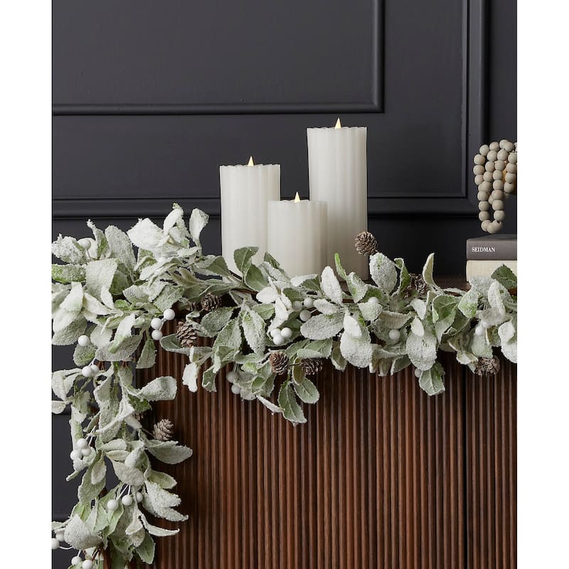 Snowy Lambs Ear and Holly Berry 9ft Garland-White