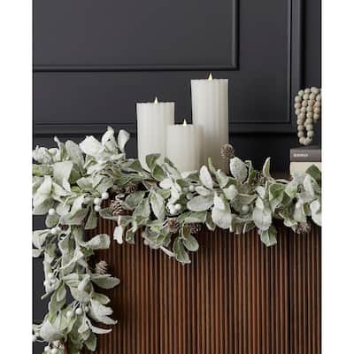 Snowy Lambs Ear and Holly Berry 9ft Garland-White
