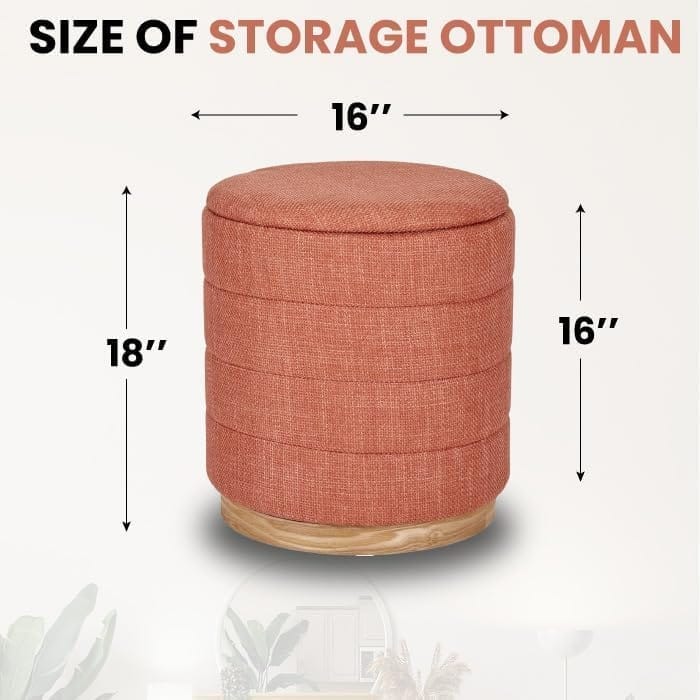 Modern Cylinder Ottoman with Hidden Storage Linen Upholstery Seat