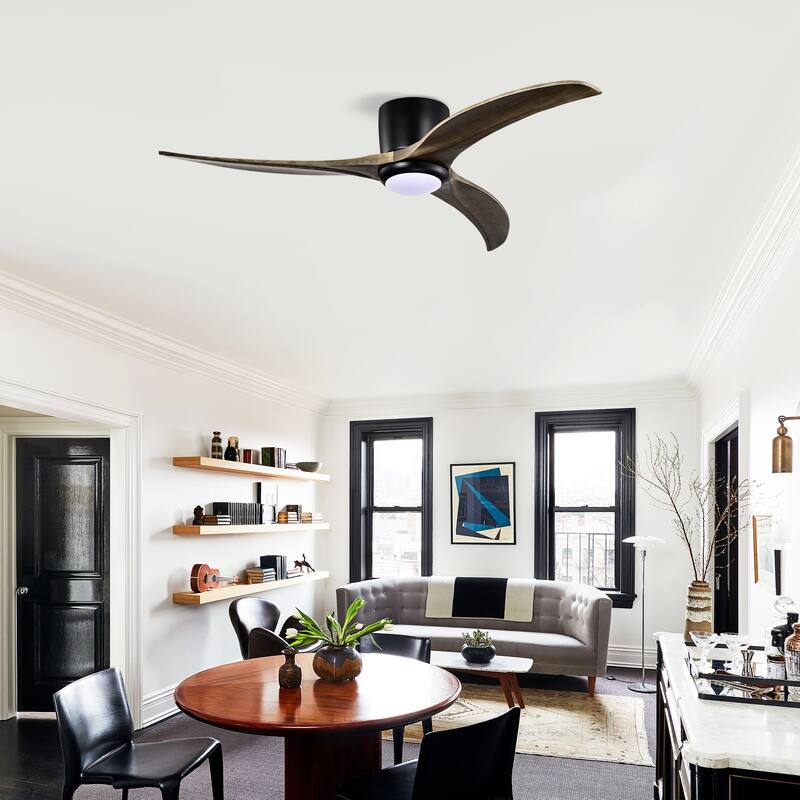 52 Inch Ceiling Fan Solid Wood Blades Light Remote Quiet Reversible Motor 6 Speed Matte
