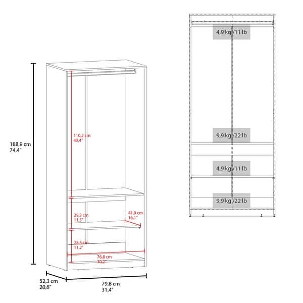 Wengue 2-Door 2-Shelves Wardrobe with Rod and Shoe Rack