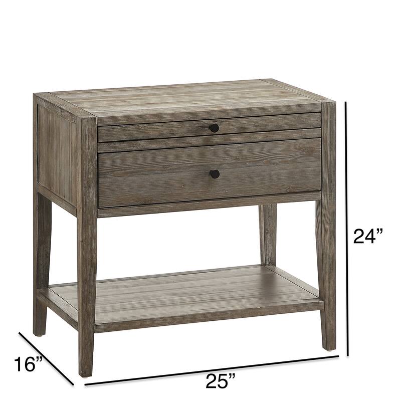 1-Drawer Nightstand in Weathered Gray with Pull-Out Tray and Open Shelf