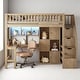 preview thumbnail 2 of 21, Twin Size Loft Bed with Staircase, L-Shaped Desk bed, LED Lights, Shelves & Cabinets, Space-Saving Workstation Bed Frame Walnut