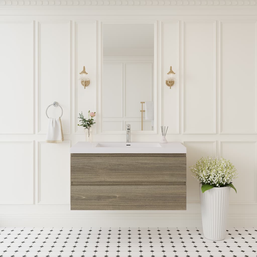 GDFStudio - Ashton Floating Bathroom Vanity with Solid Surface Basin and Soft-Close Storage Drawers