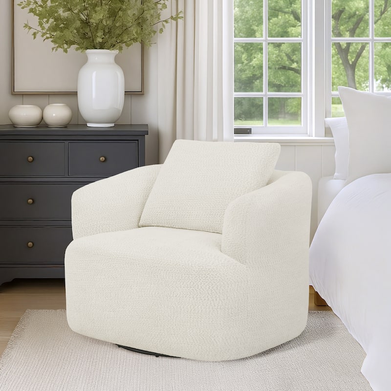 Upholstered Swivel Barrel Chair with Pillow