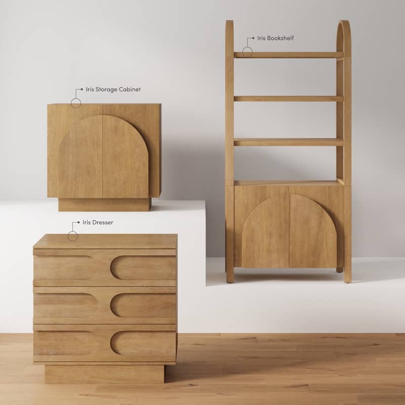 Iris Wooden Accent Cabinet, Sideboard Credenza or TV Stand with Arched Cabinet Doors and Adjustable Shelves