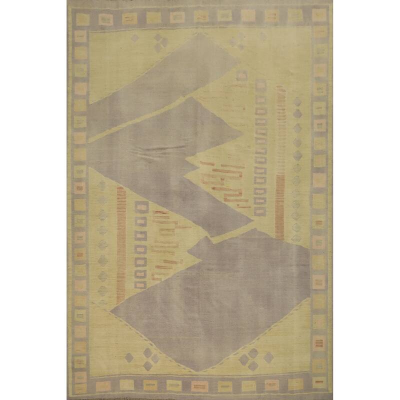 Hand Woven Oriental 100% Wool Carpet Southwestern Tribal Yellow & Gold Kilim Area Rug - 9' 8'' X 7' 10''