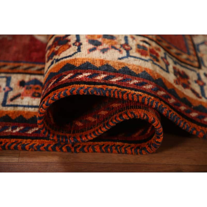 Tribal Red Shiraz Persian Vintage Area Rug Handmade Wool Carpet - 5'0"x 6'11"