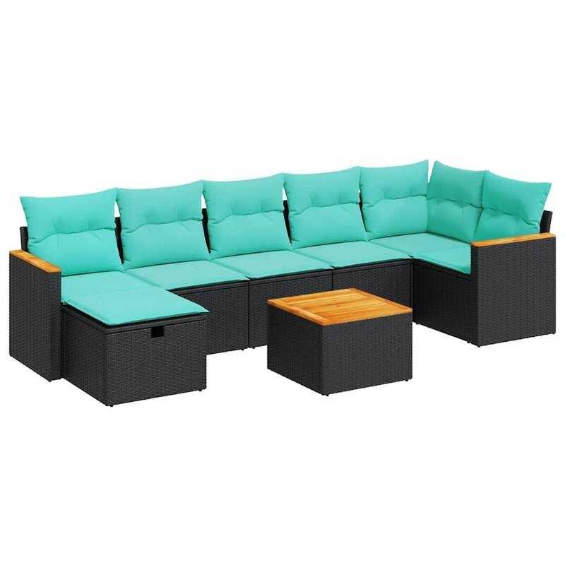 vidaXL 7 Piece Patio Sofa Set with Cushions Black Poly Rattan - 21.7 x 24.4 x 27.2