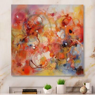 Designart "Orange Red Marbled Dreamscape II" Modern Geometric Metal Wall Art