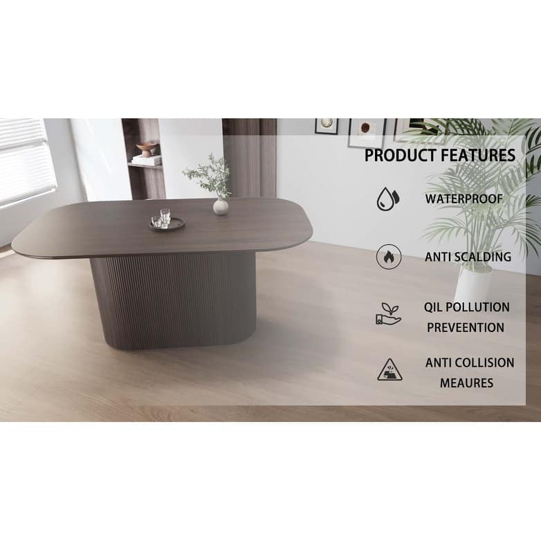 63-Inch MDF Modern Dining Table‌ – Stylish Design with Vertical Striped Legs, Thick Elegant Tabletop, Seats 4-8 People .