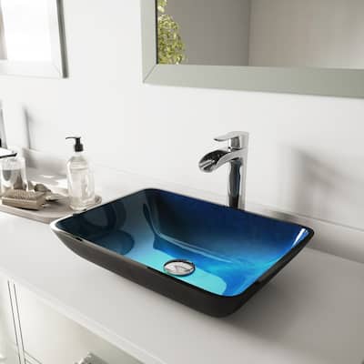 VIGO Donatello 18"L x 13"W Glass Vessel Sink and Niko 11"H Faucet Set