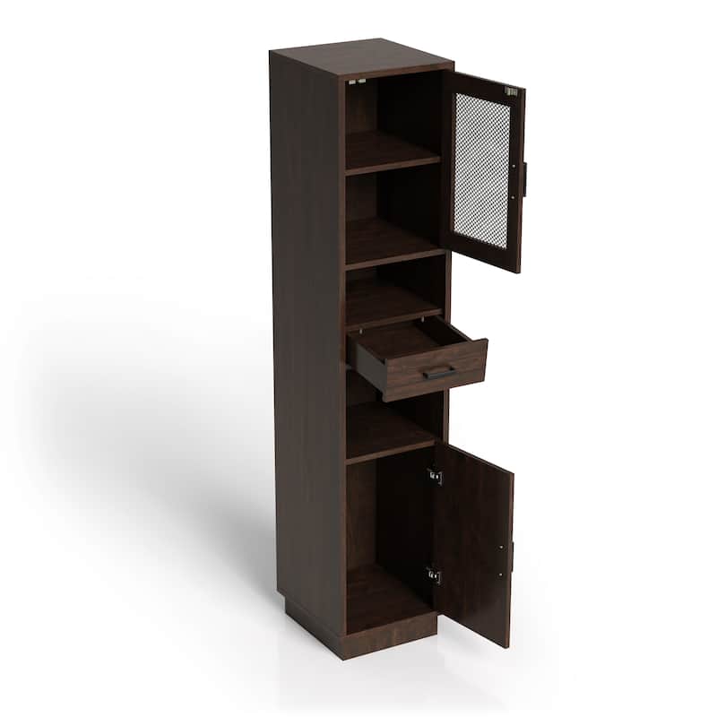 Hury Farmhouse Walnut MultiStorage TV Tower by Furniture of America