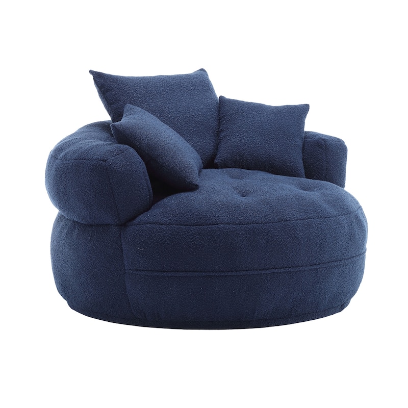 Boucle Upholstered Tufted Barrel Accent Living Room Chair With Toss Pillows