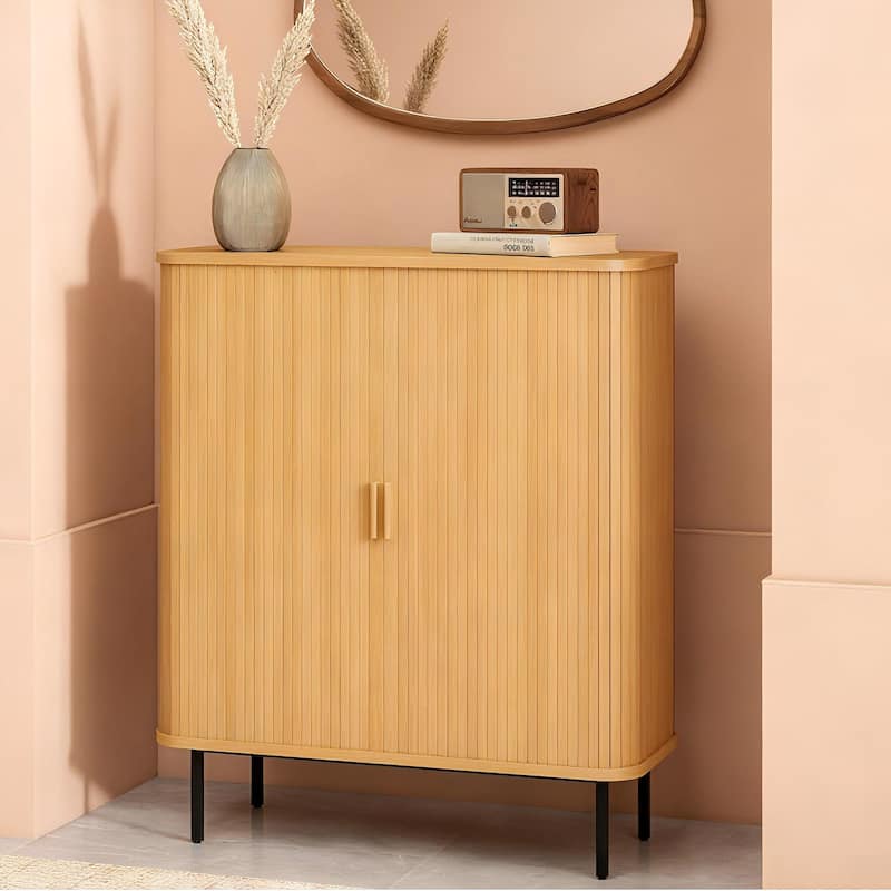 Fluted Wood Storage Cabinet with Tambour Doors - 46"x39" - 46"x39"