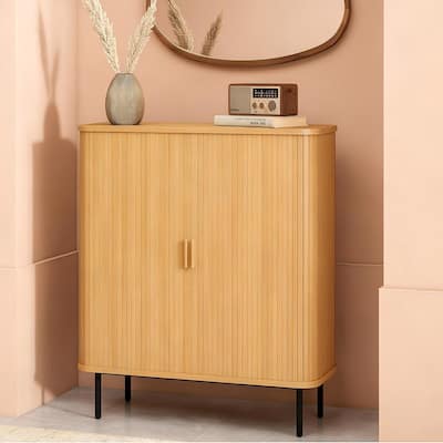 Fluted Wood Storage Cabinet with Tambour Doors - 46"x39"