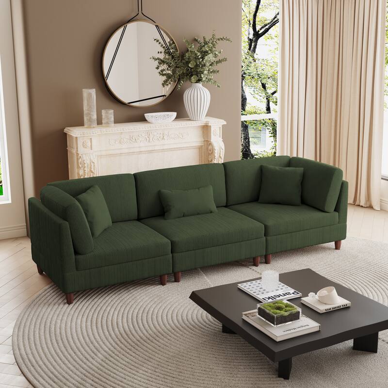 Multi-Combination Couch Modular Corduroy Sectional Sofa - 3-Piece Green - Symmetrical
