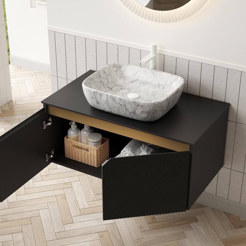 Wall-mounted Bathroom Vanity with Rectangular Vessel Basin