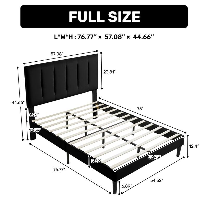 Upholstered Platform Bed Frame with Vertical Stripe Headboard