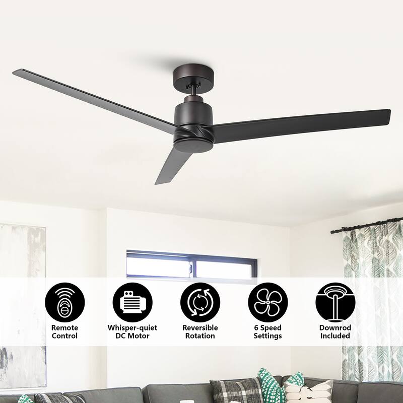 54" Oil Rubbed Bronze 6-Speeds Modern Ceiling Fan without Light - 54-inch W x 12.5-inch H