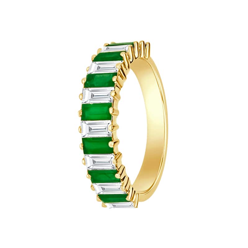 Auriya 14k Gold Lab Grown Emerald and Baguette Diamond Eternity Band 0.97 ct. tw. (F-G, VS) - 7 - Yellow