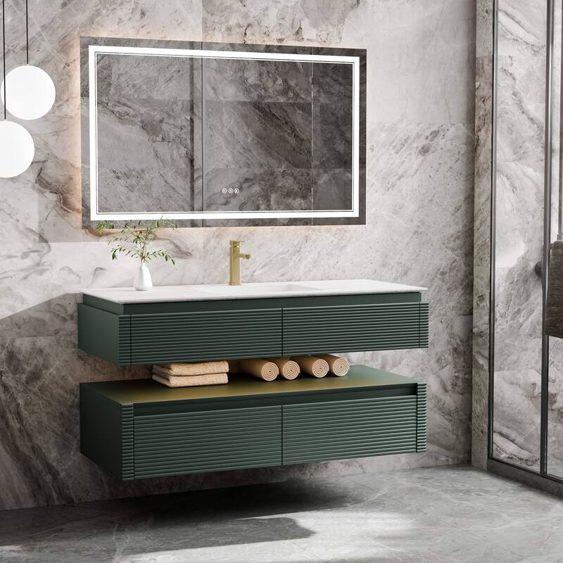 Modland 48" Modern Wall-Mounted Single Sink Bathroom Vanity with Engineered Stone Countertop,Soft-Close Drawers