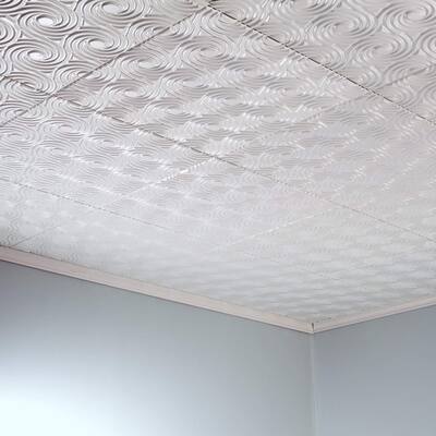 FASÄDE Cyclone Decorative Vinyl 2ft x 2ft Glue Up Ceiling Panel in Gloss White 5 Pack