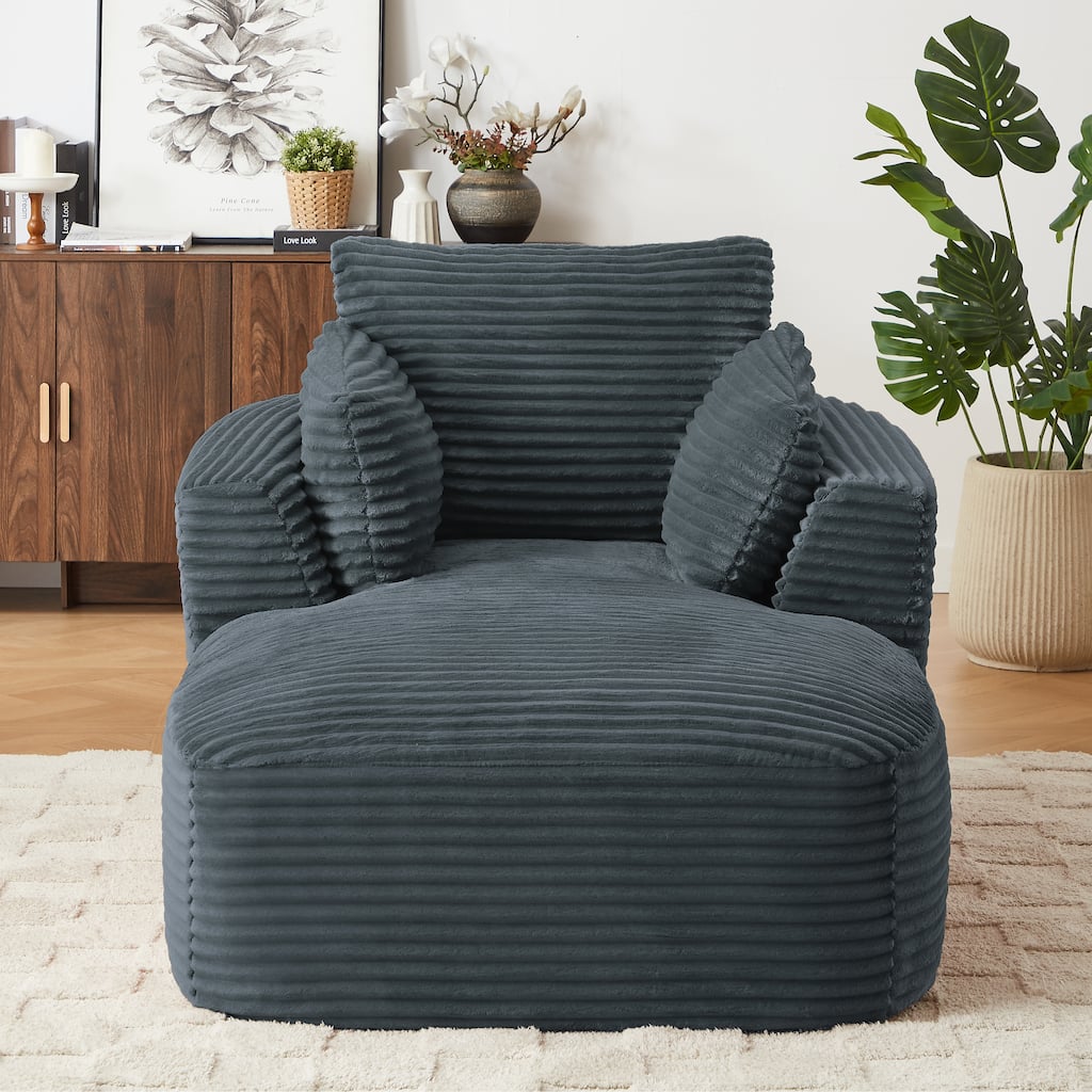 Oversized Corduroy Chaise Lounge Chair, Dark Grey, No Assembly Required
