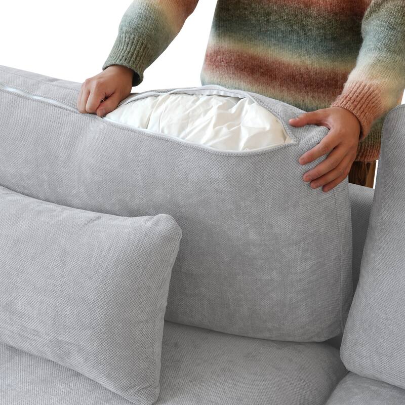 L-shape Linen Upholstered Sofa Multiple Cushions Sectional Couch