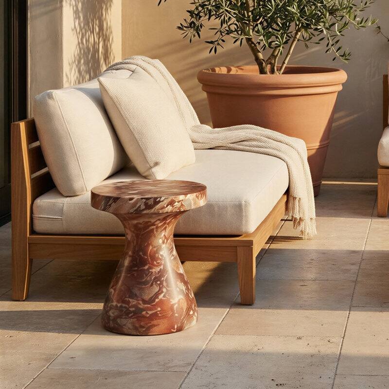 Studio London Monia Stylish Indoor and Outdoor Faux Marble End Table - Red