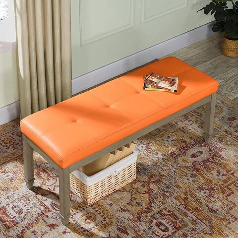 Upholstered Tufted Leather Entryway Bench
