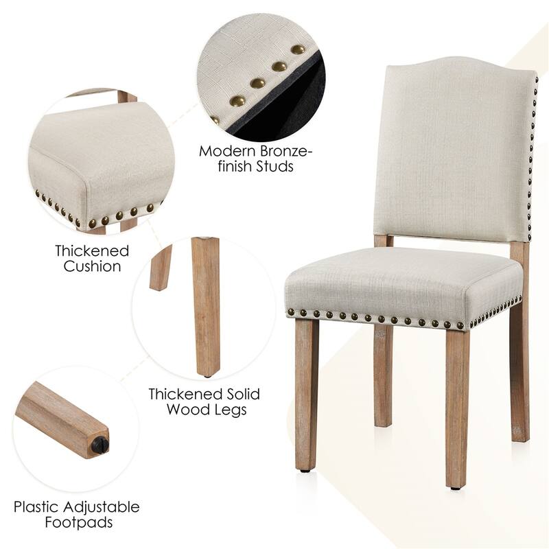 Yaheetech 2PCS Dining Chairs Upholstered Kitchen Chairs with Nailhead Trim - 18″ L × 22.5″ W × 36.5″ H