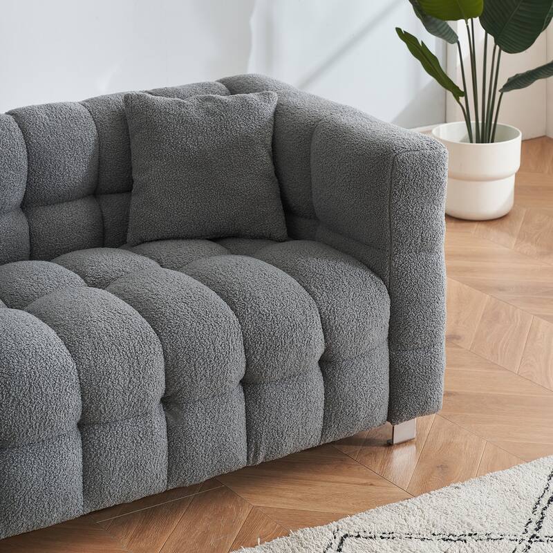 Teddy Plush Sofa 80 Inch Living Room Bedroom Discharge With Two Pillows Hardware Feet