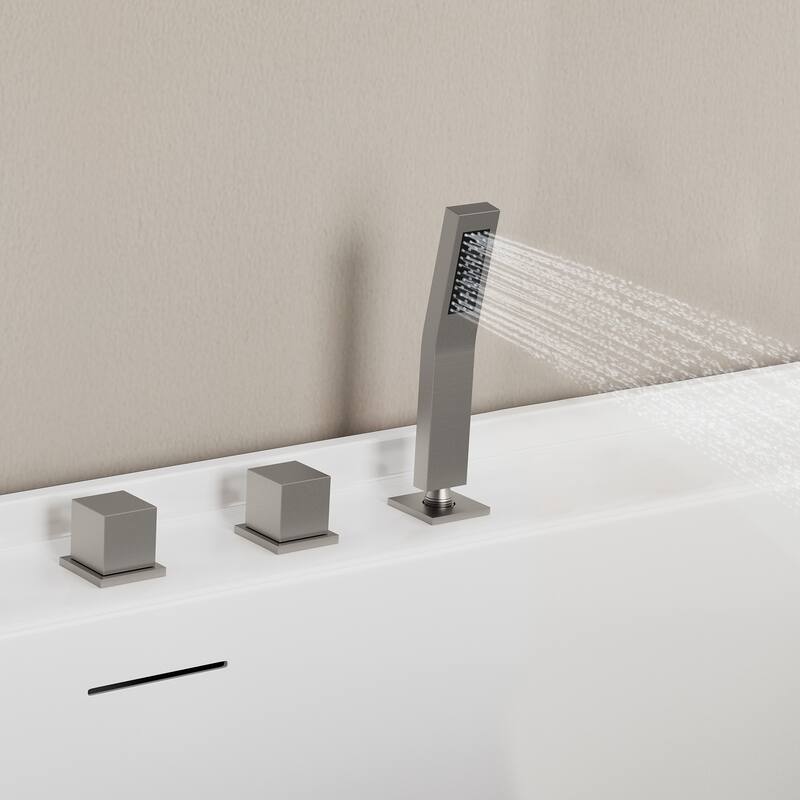 5-Hole 3-Handle Deck-Mount Waterfall Tub Faucet with Hand Shower,Waterfall Spout Bathtub Faucet