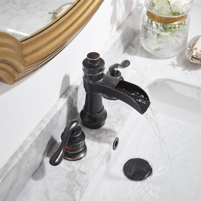 Double Handle Widespread Bathroom Faucet 8 Inch Waterfall Bathroom Sink Faucets 3 Holes Elegent Modern Basin Vanity Taps