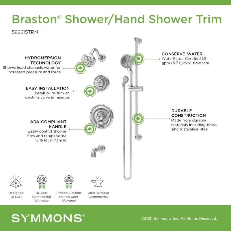 Symmons 589615TRM Braston Tub and Shower Trim Package with 1.5 GPM