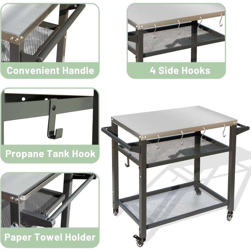 3-Shelf Outdoor Grill Table, Grill cart with Wheels, Outdoor Pizza Oven and Food Prep Table