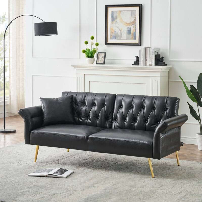 67.71-In Faux Leather Convertible Sofa,Living Room Couches with Adjustment Armres 