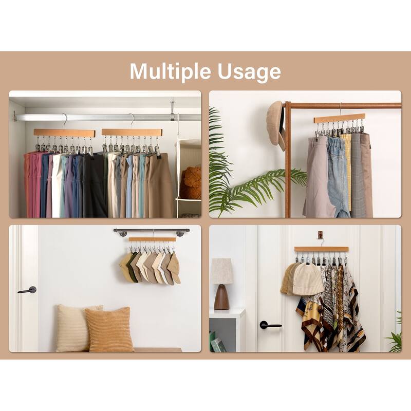 2-pack Hat Rack, Multi-Use Pants Hangerb with 10 Adjustable Stainless Steel Clips