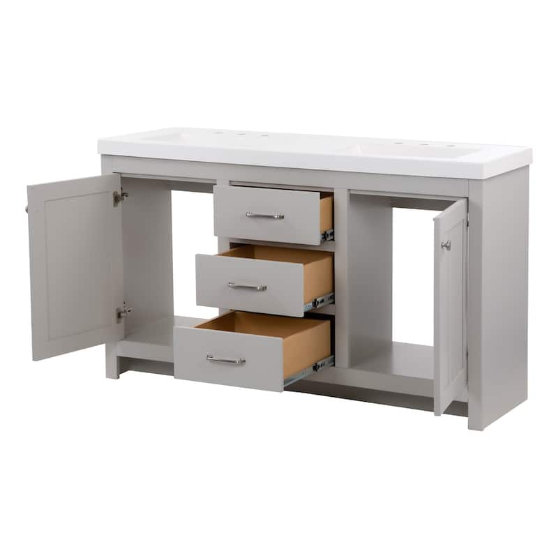 Chamiree 60" Double-Sink Vanity With 2 Cabinets, 3 Drawers, and White Sink Top