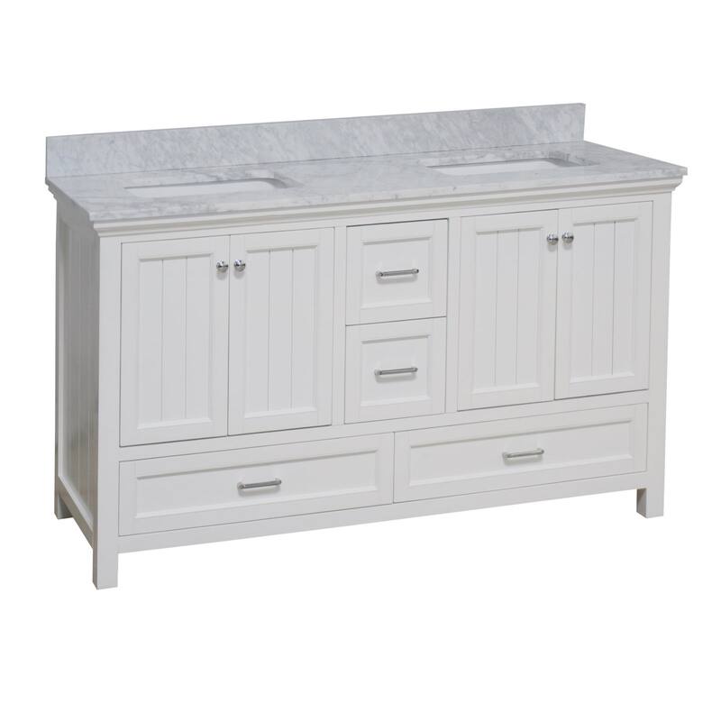 KitchenBathCollection Paige 60" Double Bathroom Vanity with Carrara Marble Top