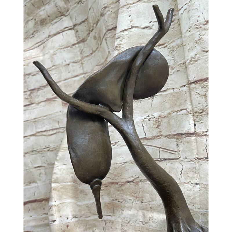 Bronze Surreal Melting Clock Sculpture Inspired By Dali On Marble Base