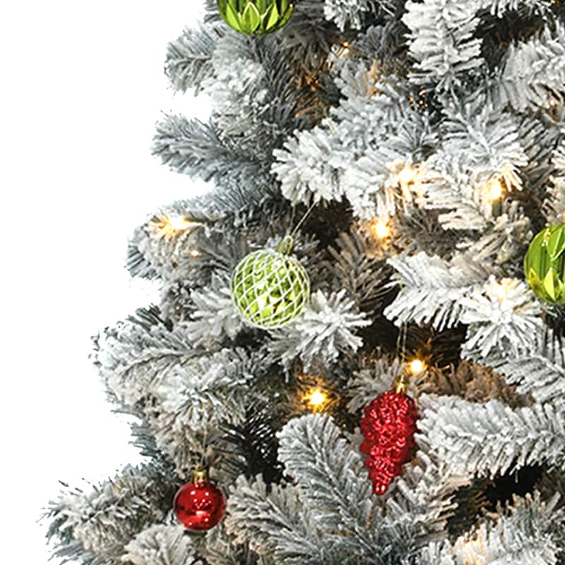 6 /7.5 /9 ft Prelit Snow Flocked Christmas Tree with Remote, 11 Light Modes & Foldable Base