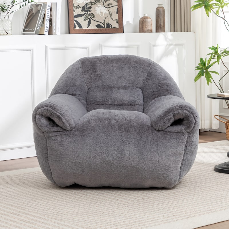 Comfy Bean Bag Sofa With Back Support, Faux Fur Bean Bag Chair For Adults And Kids - Dark Gray