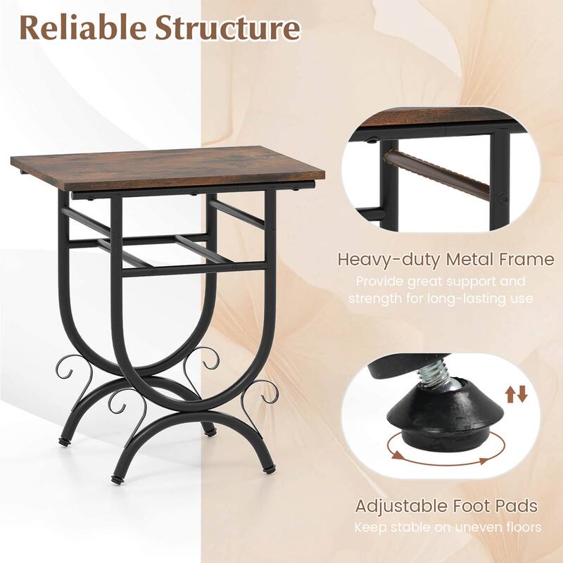 Costway 1/2 PCS Side Table with Fabric Drawer Carved Metal Frame