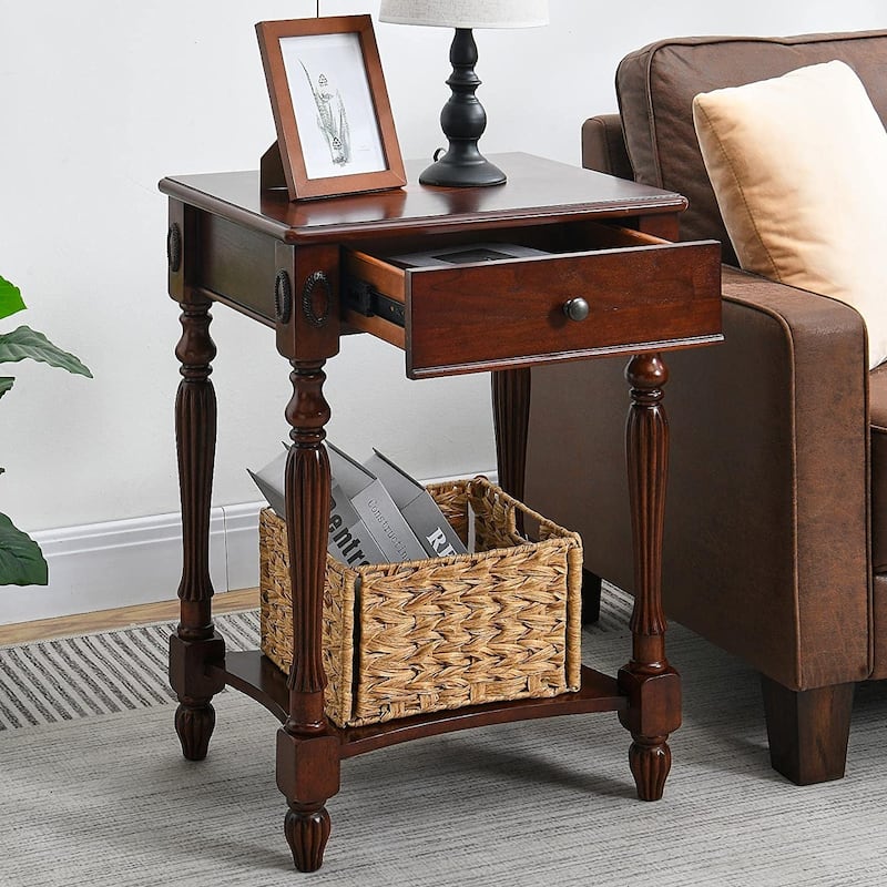 Solid Wood Coffee Table Console Table with Storage Drawer - Square - Side Table